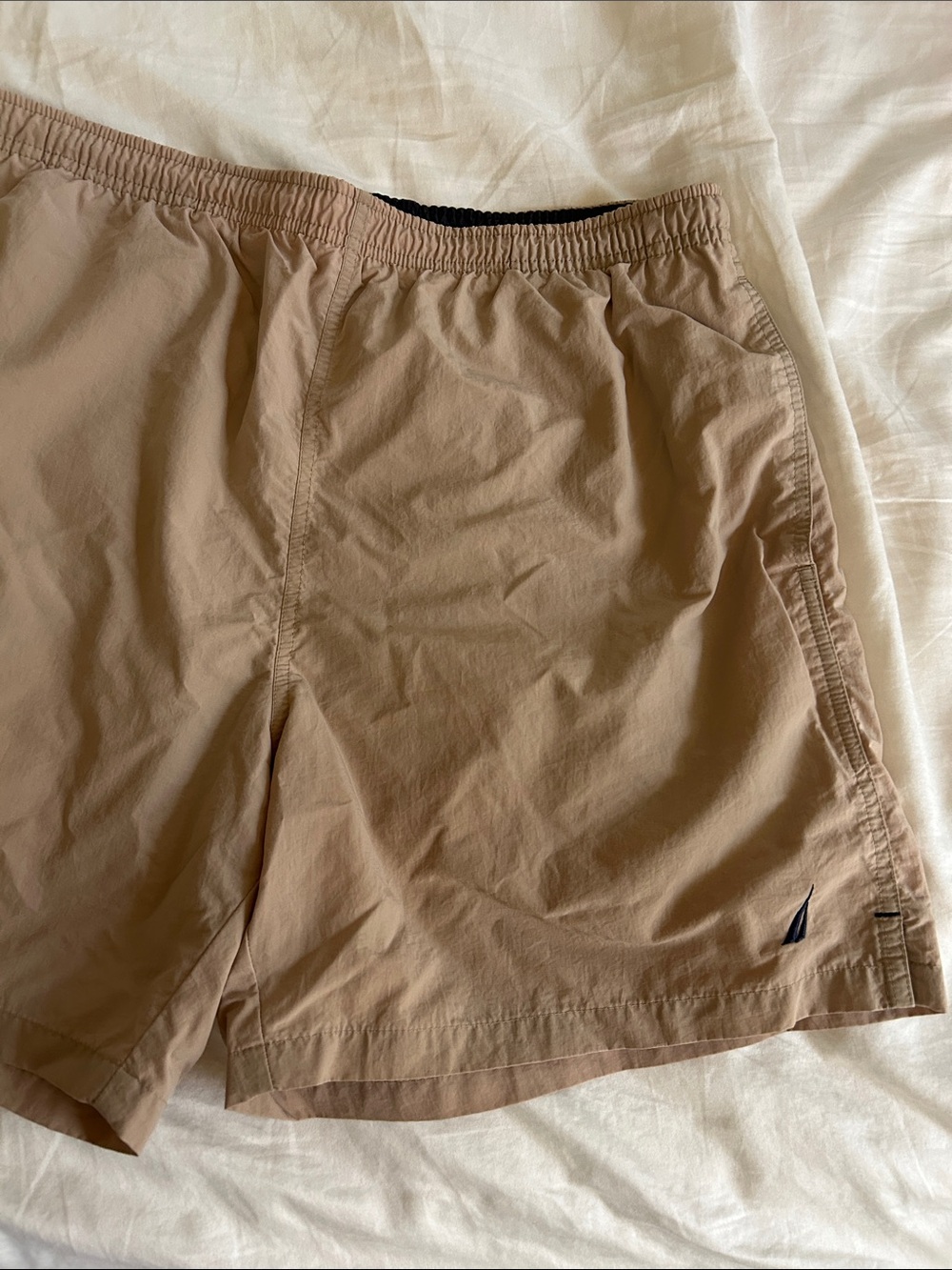Nautica Tan Swim Trunks with Navy Waistband